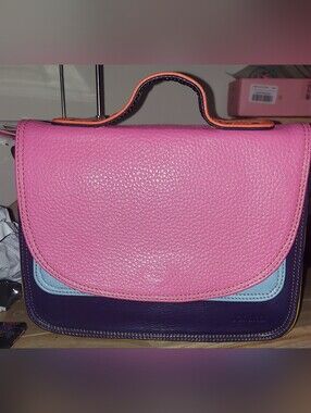 Soruka Stylish Pink Multi-Color Crossbody Satchel and Card Case
